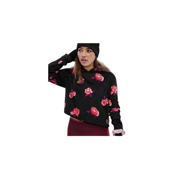 Victoria's Secret Pink Tops - Vs Victorias Secret PINK SWEATER KNIT PULLOVER HOODIE TOP PURE BLACK FLORAL XS